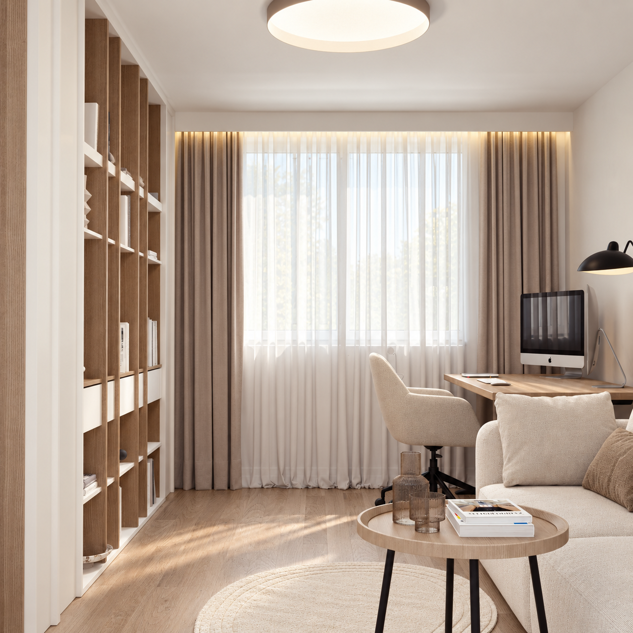 Sunlit Office with Oak Bookshelf.png