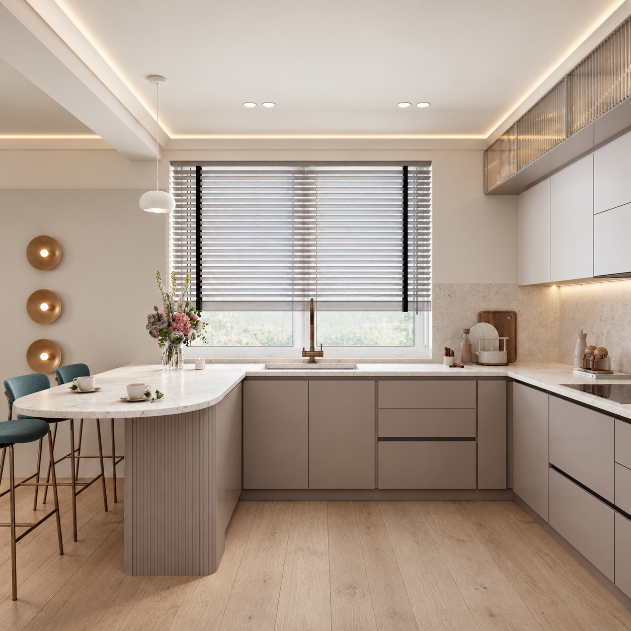 Photorealistic Taupe Kitchen with Brass Accents.png