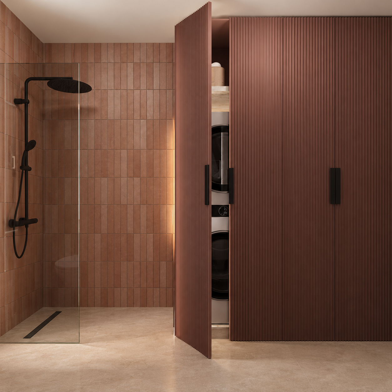 Terracotta bathroom with rose laundry cabinet-2.png