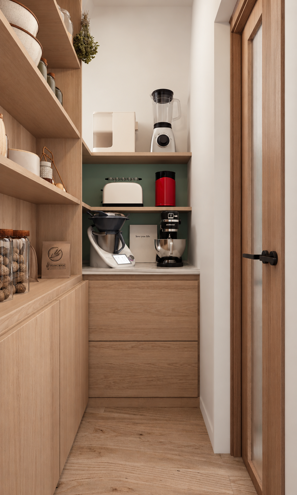 Refined compact pantry with oak cabinetry.png