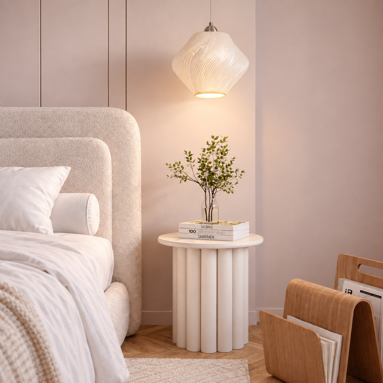 Calm blush bedroom with ivory pendant-3.png