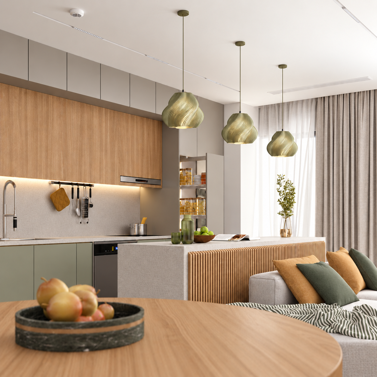 Sage oak kitchen with spiral pendants.png