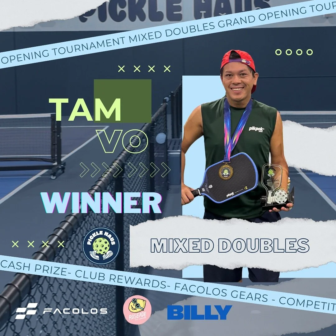 Congratulations to all our tournament winners, Tam, Kat, Mirai, Mone!! 🤩🔥🥒
And THANK YOU for every player whos part of our tournament ! 🥹
Thank you for bringing great rallies, great sportsmanship and amazing energy to Pickle Haus courts over the 