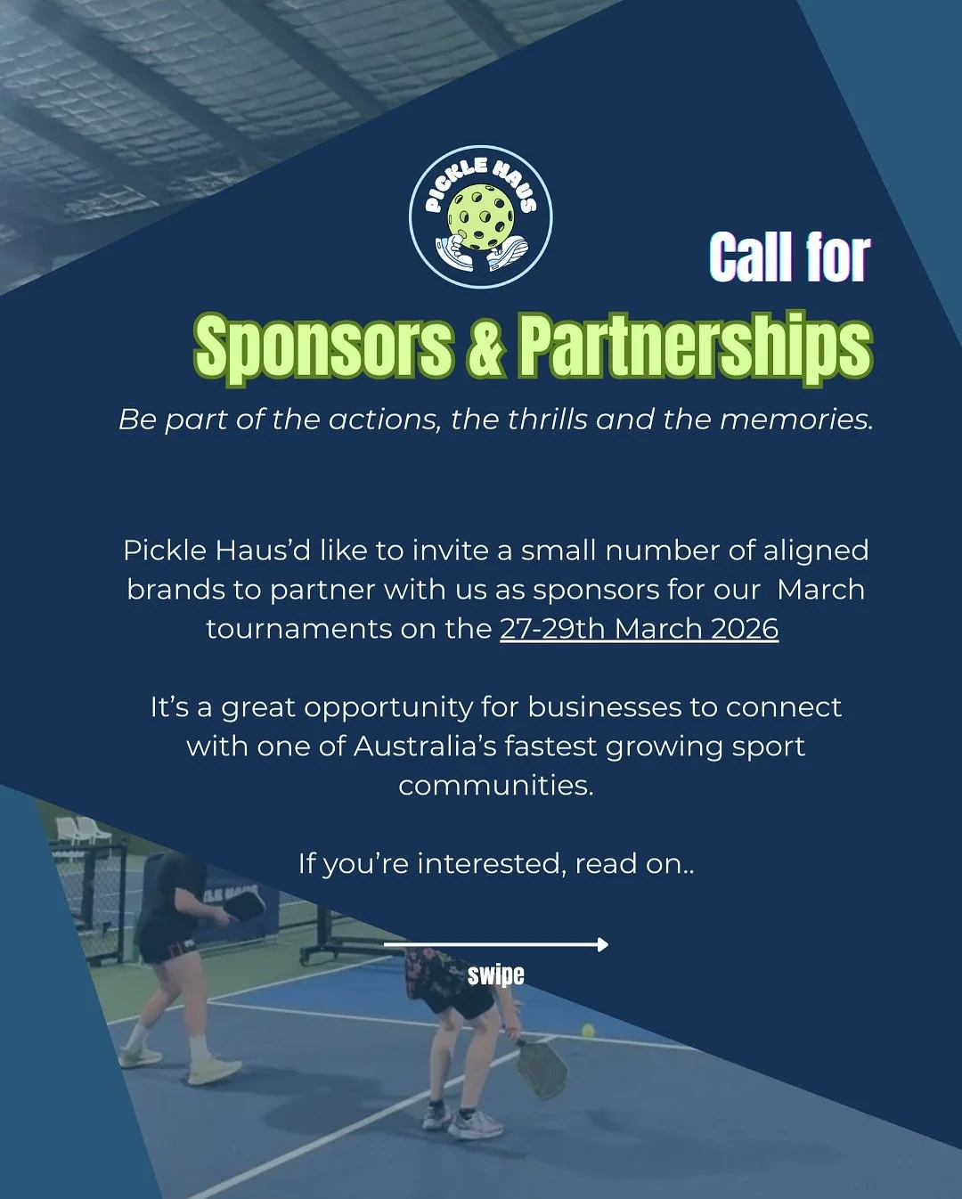🚨 Calling Sponsors &amp; Brand Partners 🚨
PickleHaus is inviting a limited number of sponsorship opportunities for our March Tournament Weekend 27th -29th and we&rsquo;re inviting aligned local businesses to be part of it.
🏓 High energy competitio