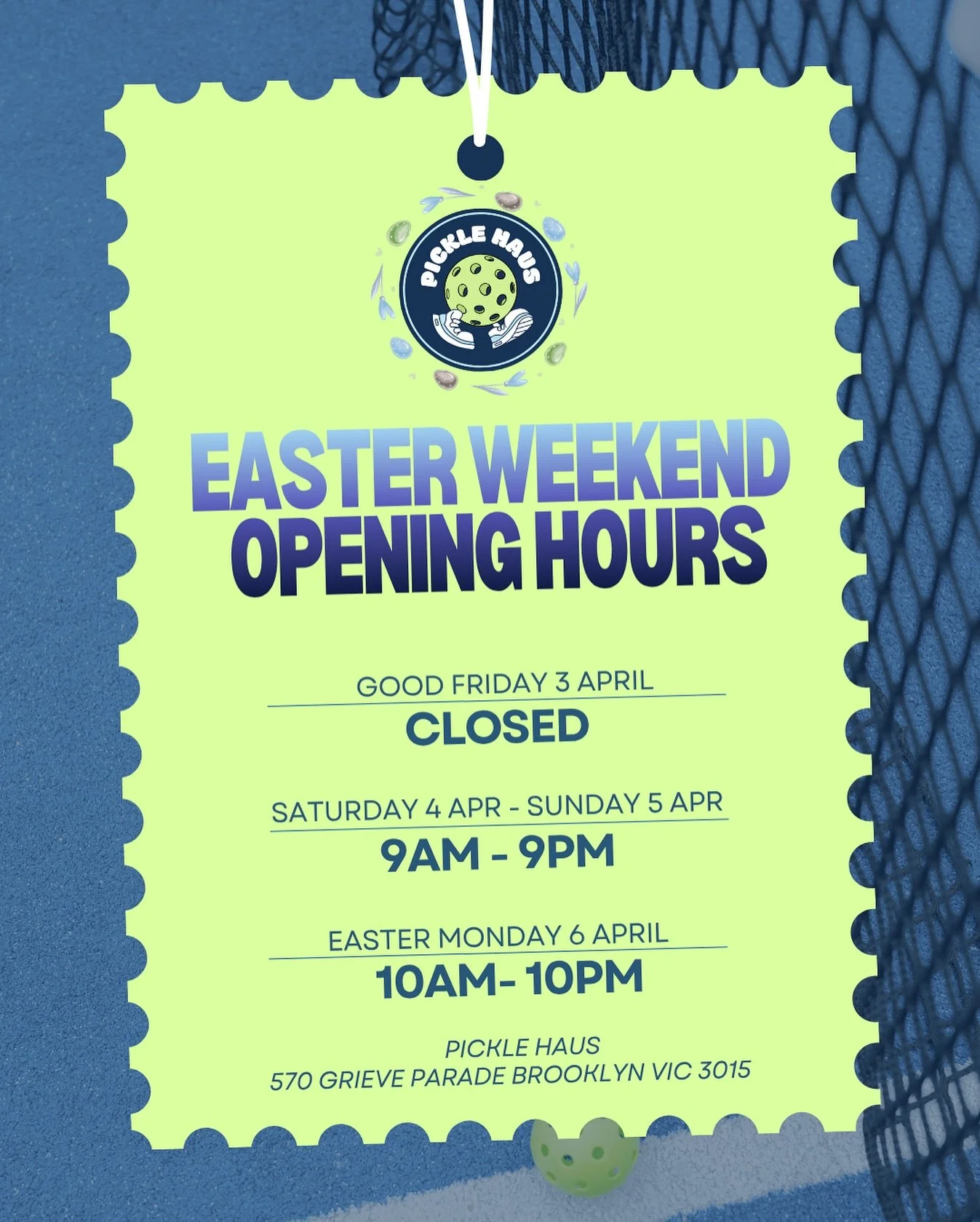 Book your long weekend activity in! 🥳

#PickleballMelbourne #MelbournePickleball #InnerWestMelbourne #PickleHaus #PickleballLife #BrooklynMelbourne #PlayPickleball #PickleballAustralia #PickleballClub #SocialPickleball #PickleballVibes #pickleballce