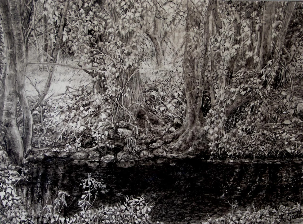 Quarry wood1 2025 indian ink on claybord, 29.7 x 42 cm