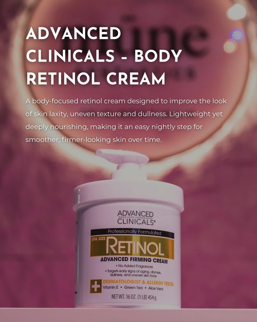 Face retinol gets all the attention&hellip; but your body deserves it too ✨

Advanced Clinicals Body Retinol Cream is a simple nightly step to help improve the look of skin laxity, uneven texture and dullness over time.
Perfect for areas like arms, t