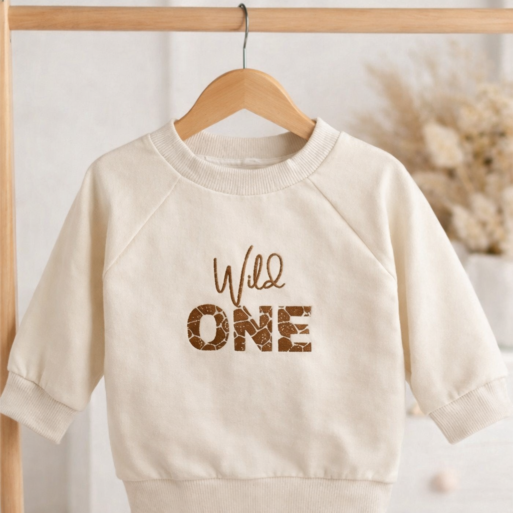 Personalised First Birthday Sweatshirt – Embroidered “Wild One” Baby Jumper