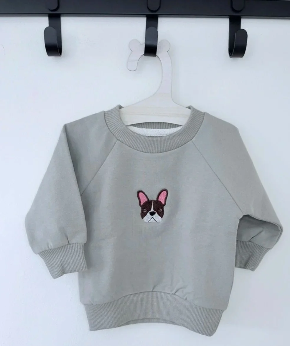 Personalised French Bulldog Baby Sweatshirt | Custom Dog Embroidery Baby Gift