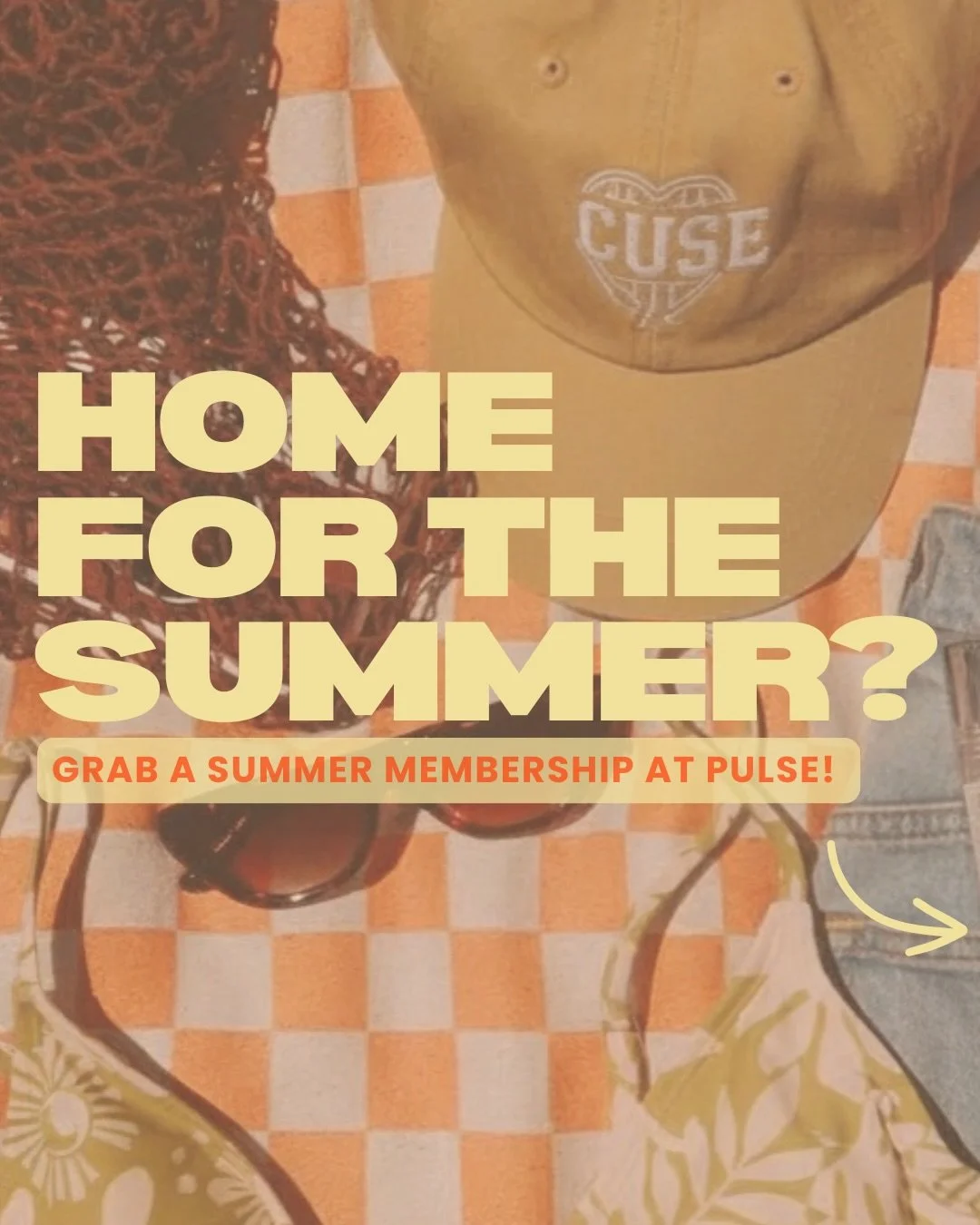 Home for the summer? ☀️Your summer routine starts here!

Stay strong, energized, and moving all season&nbsp;long with our student summer memberships at Pulse.

✨ 4x/month for 3 months &mdash; $299
✨ 8x/month for 3 months &mdash; $499

Valid June&ndas