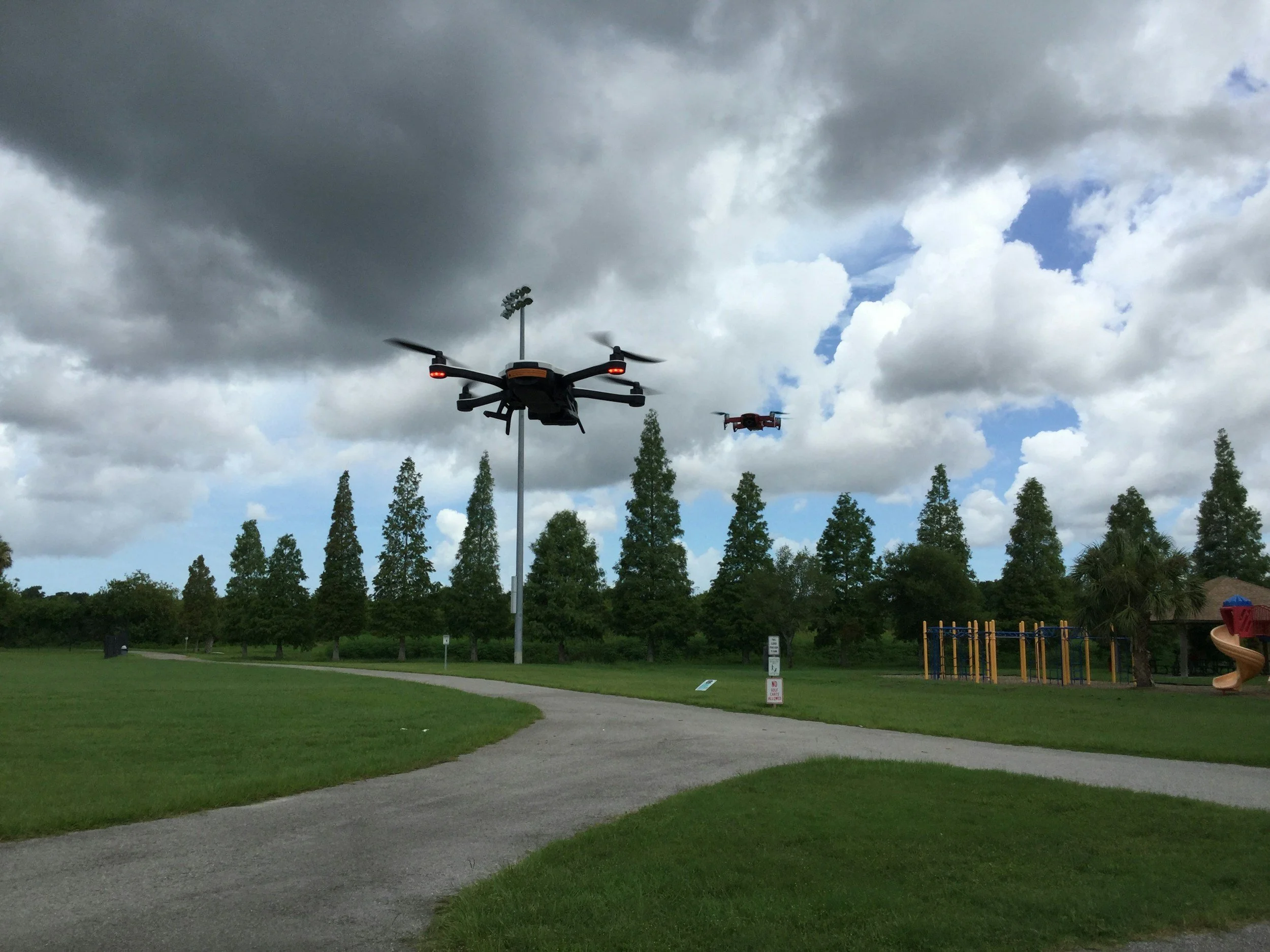 Drone in flight with radar overlay