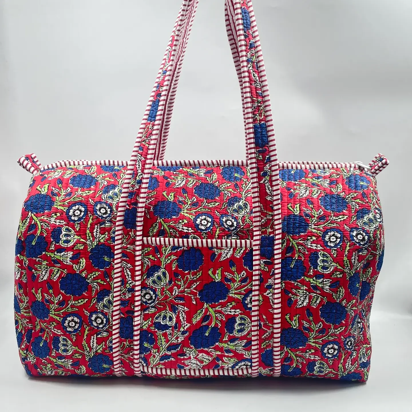 Kantha Quilted DUFFEL (PANSY Blue on Red)
