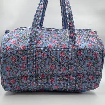 Kantha Quilted Boho Duffle (blue/pink/floral)