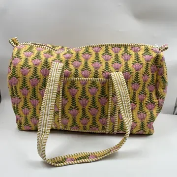 Kantha Quilted Boho Duffle (yellow/pink/green/floral)