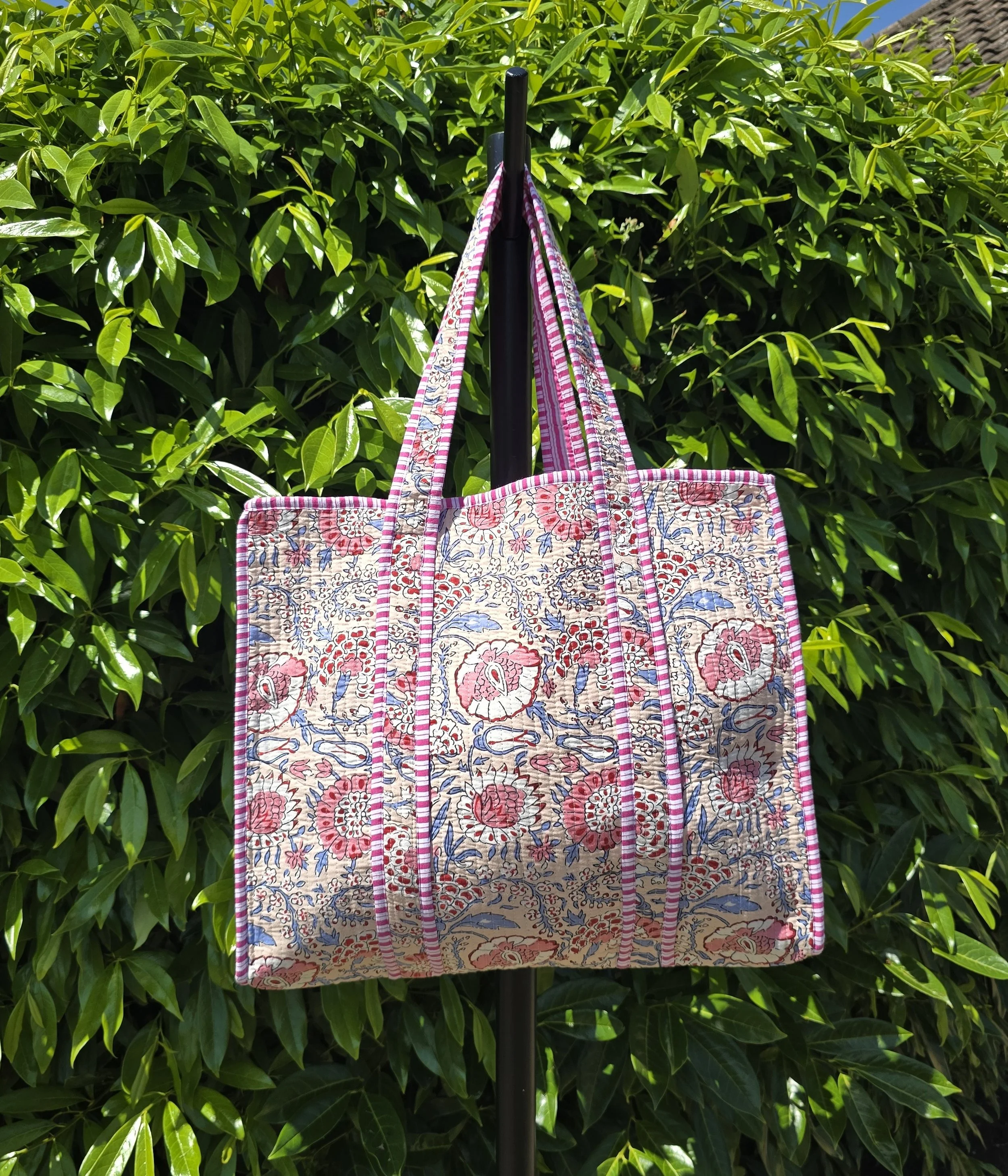 Reversible Kantha Quilted LARGE Tote (BLOSSOM Pink on Pink)