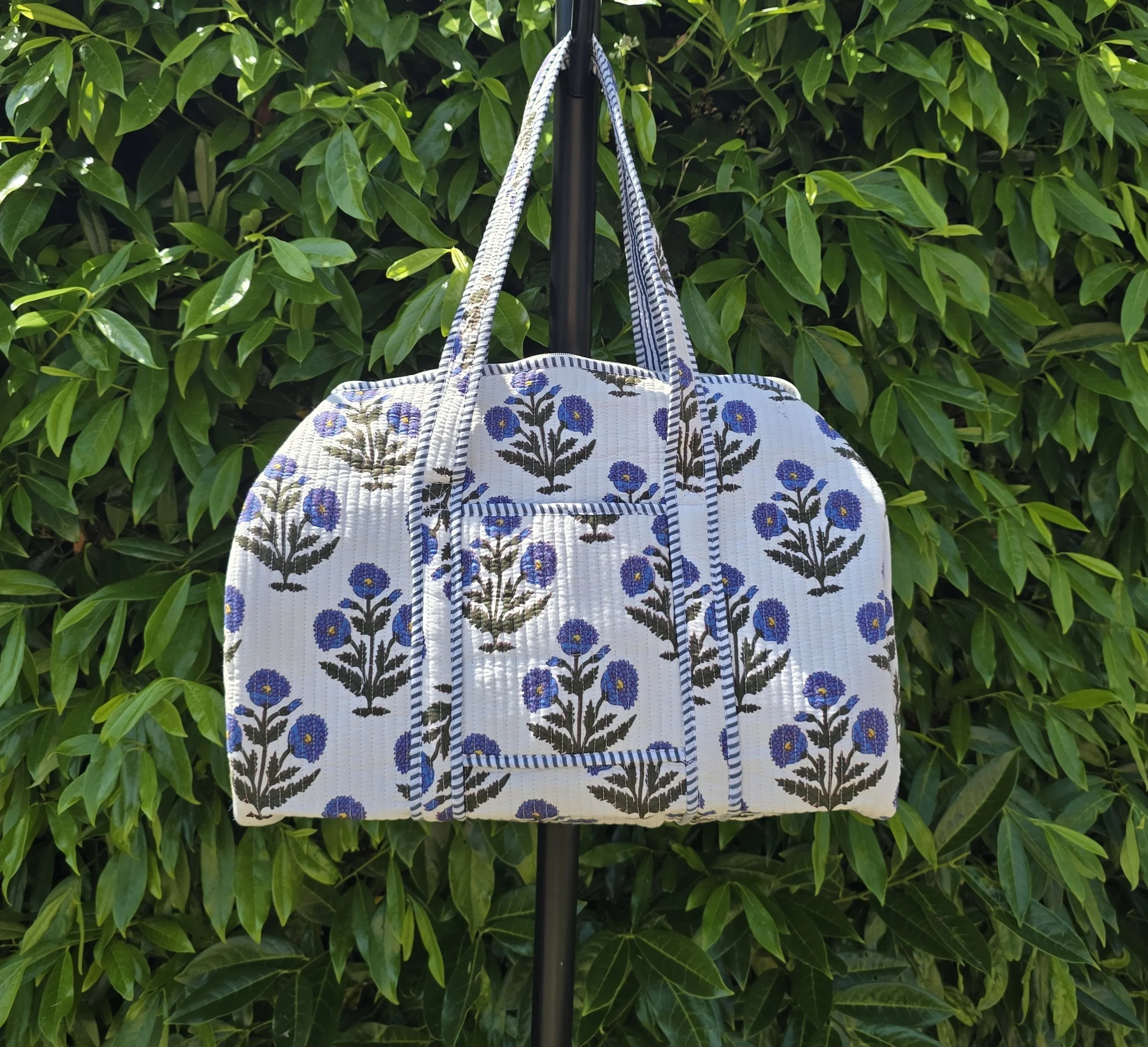 Kantha Quilted DUFFEL (THISTLE Blue on white)