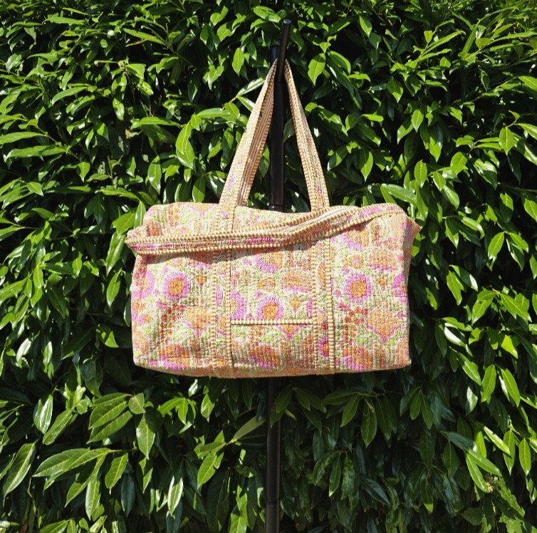 Kantha Quilted XL DUFFEL (BLOSSOM on peach)