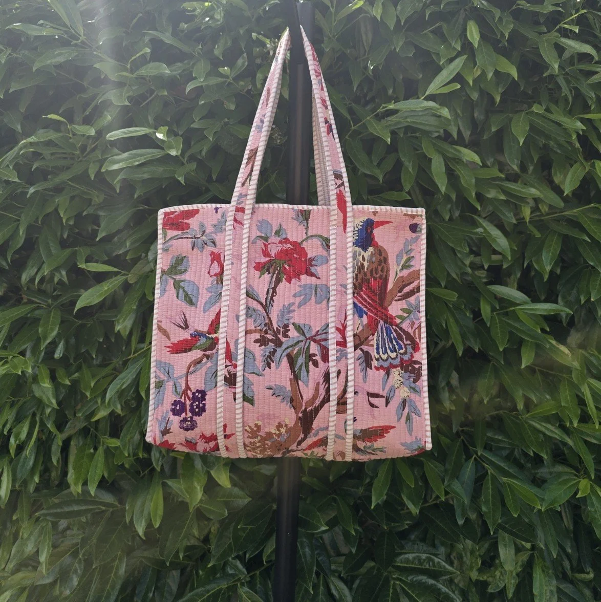 Kantha Quilted MEDIUM Tote with ZIP (PARADISE on Pink)