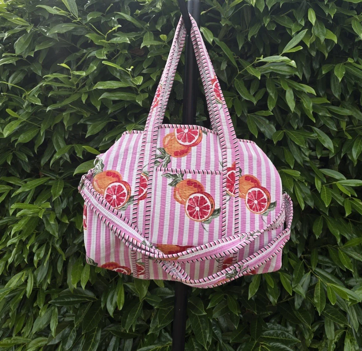Kantha Quilted DUFFEL (RUBY pink stripe)