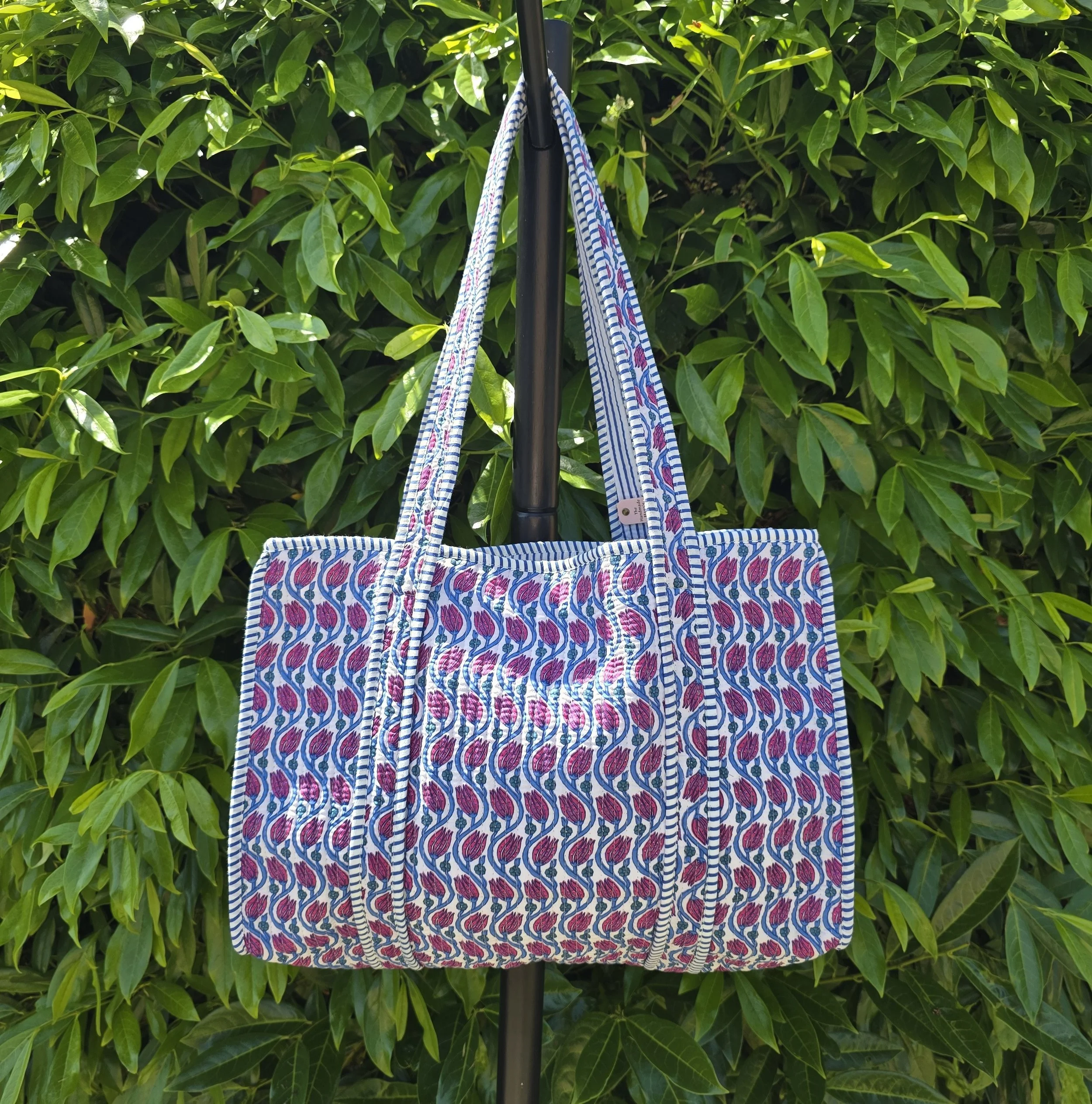 Reversible Kantha Quilted SMALL Tote (LOTUS Pink Blue)