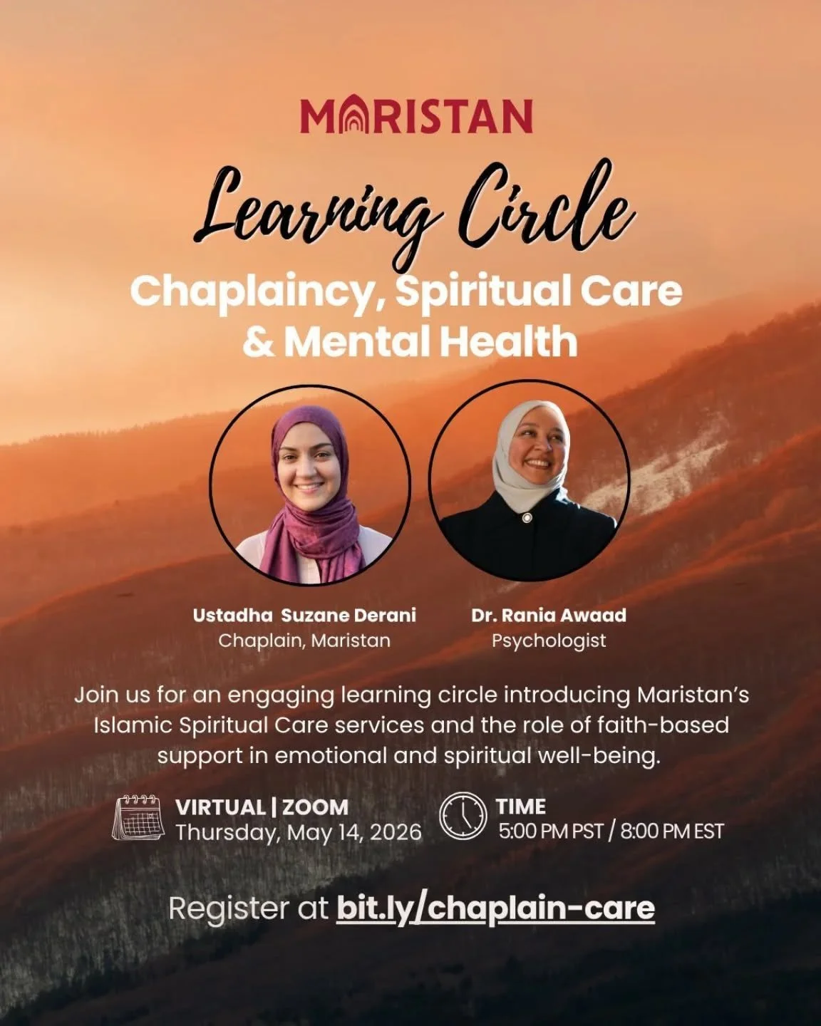 ✨Join @maristan_org for an engaging learning circle introducing Maristan's Islamic Spiritual Care services and the role of faith-based support in emotional and spiritual well-being. 

This session will explore how Muslim chaplaincy differs from and w