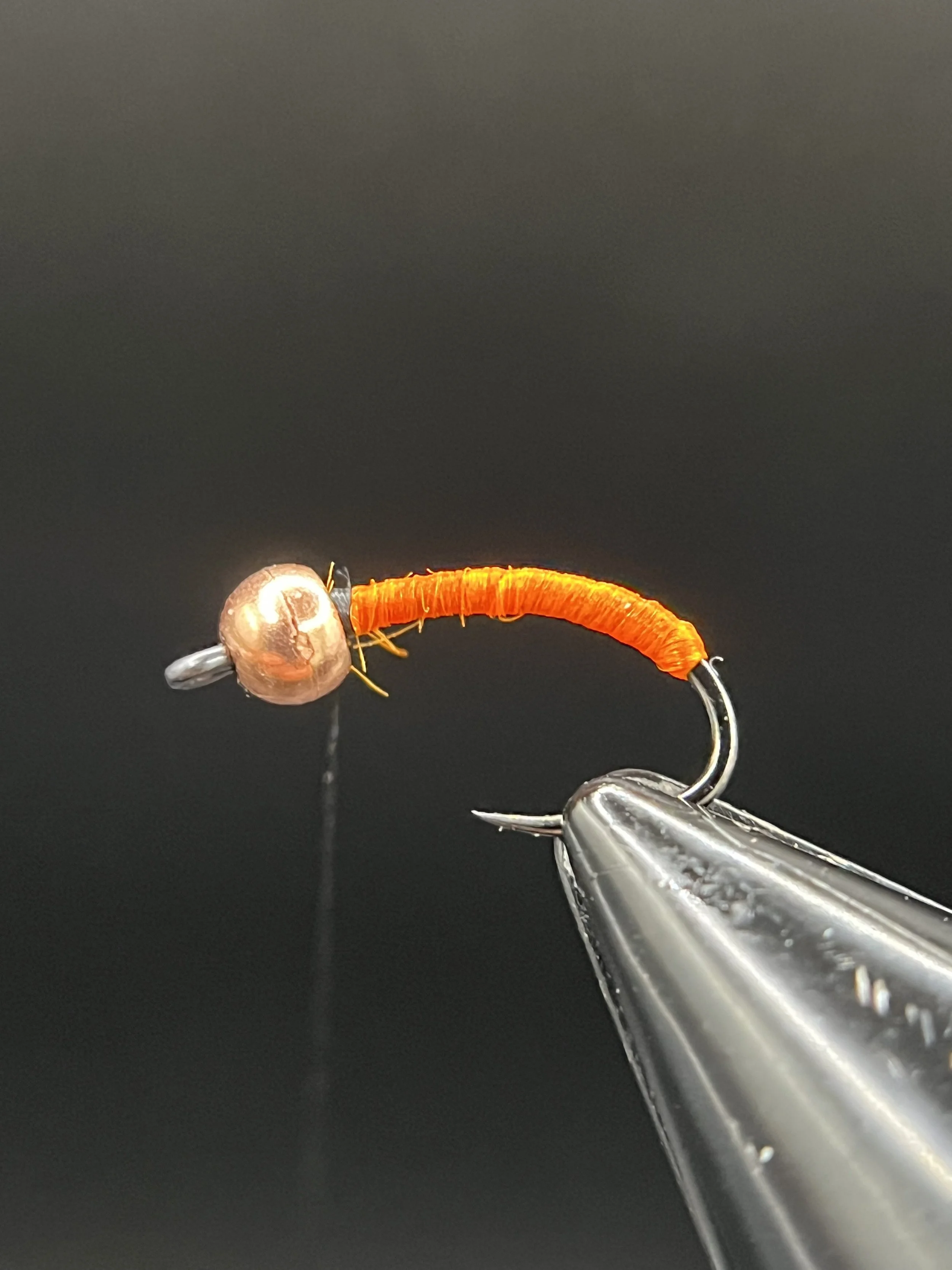 Wrap the floss up to behind the bead and tie off