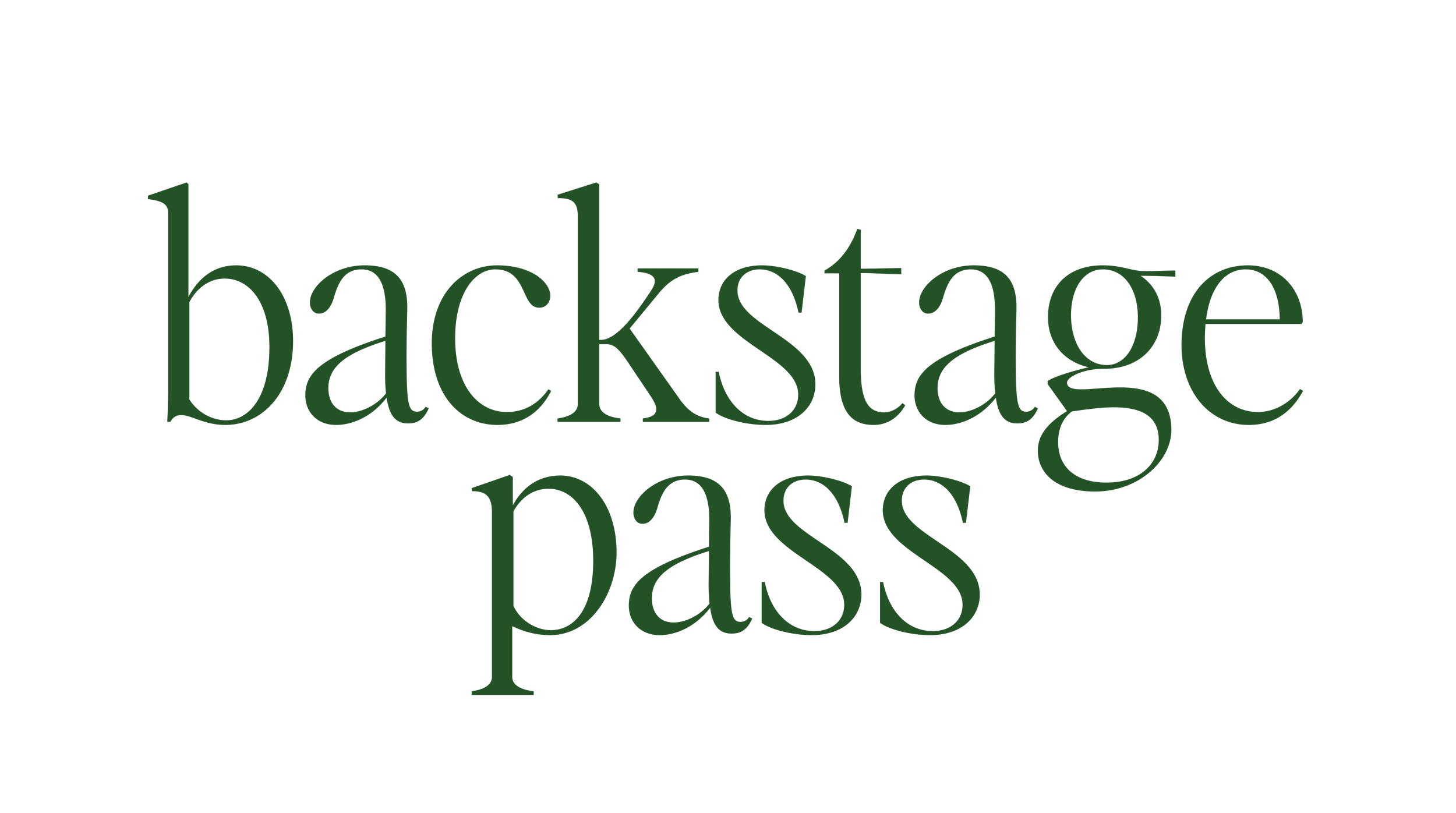 logo saying 'backstage pass' in large green letters on a black background.
