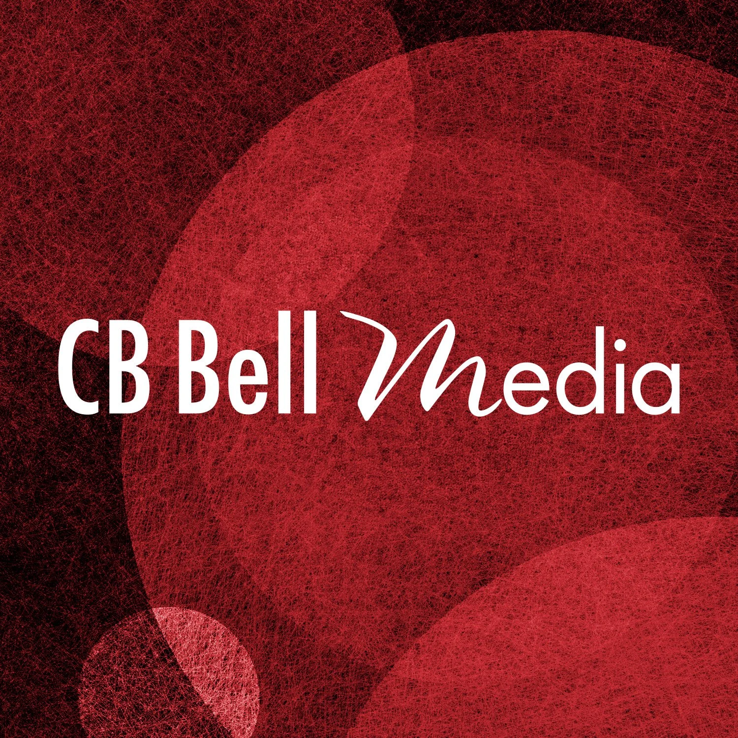 Logo for CB Bell Media with a red textured background and white text.