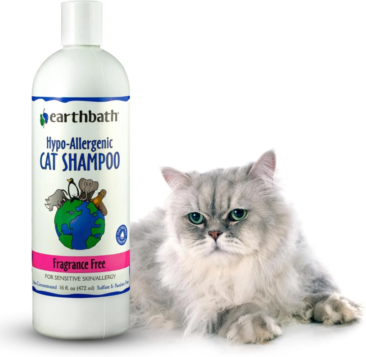 Earthbath hypoallergenic fragrance-free cat shampoo bottle for sensitive skin and allergy relief