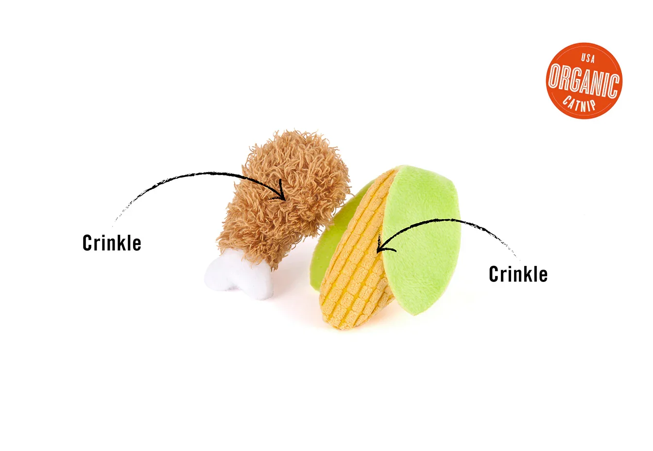 Cat Toy Chicken and Corn showing crinkle inside
