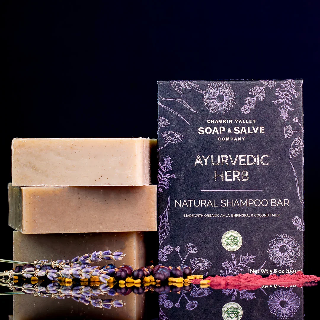 Ayurvedic herb shampoo bar with mango butter and coconut milk