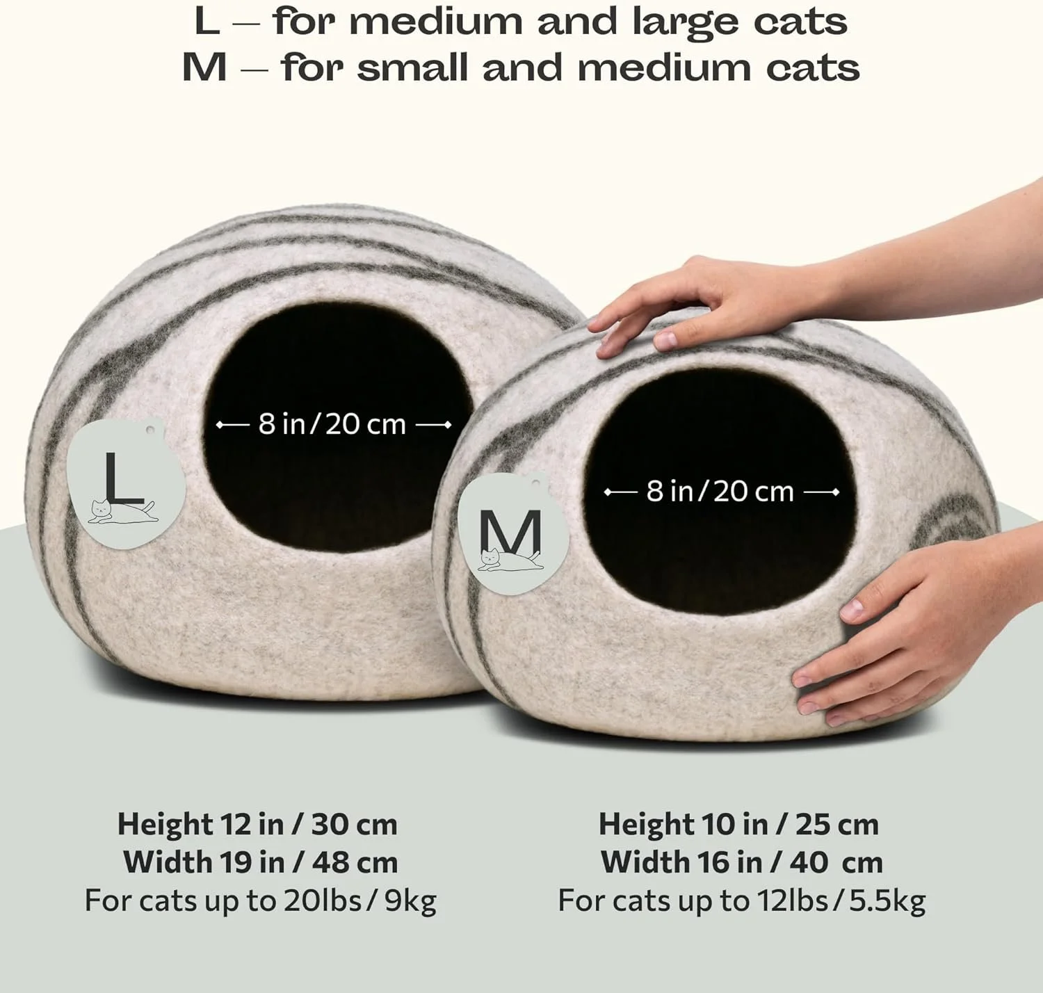 Meowfia merino wool felt cat cave bed for indoor cats, handmade premium cat bed in natural wool.