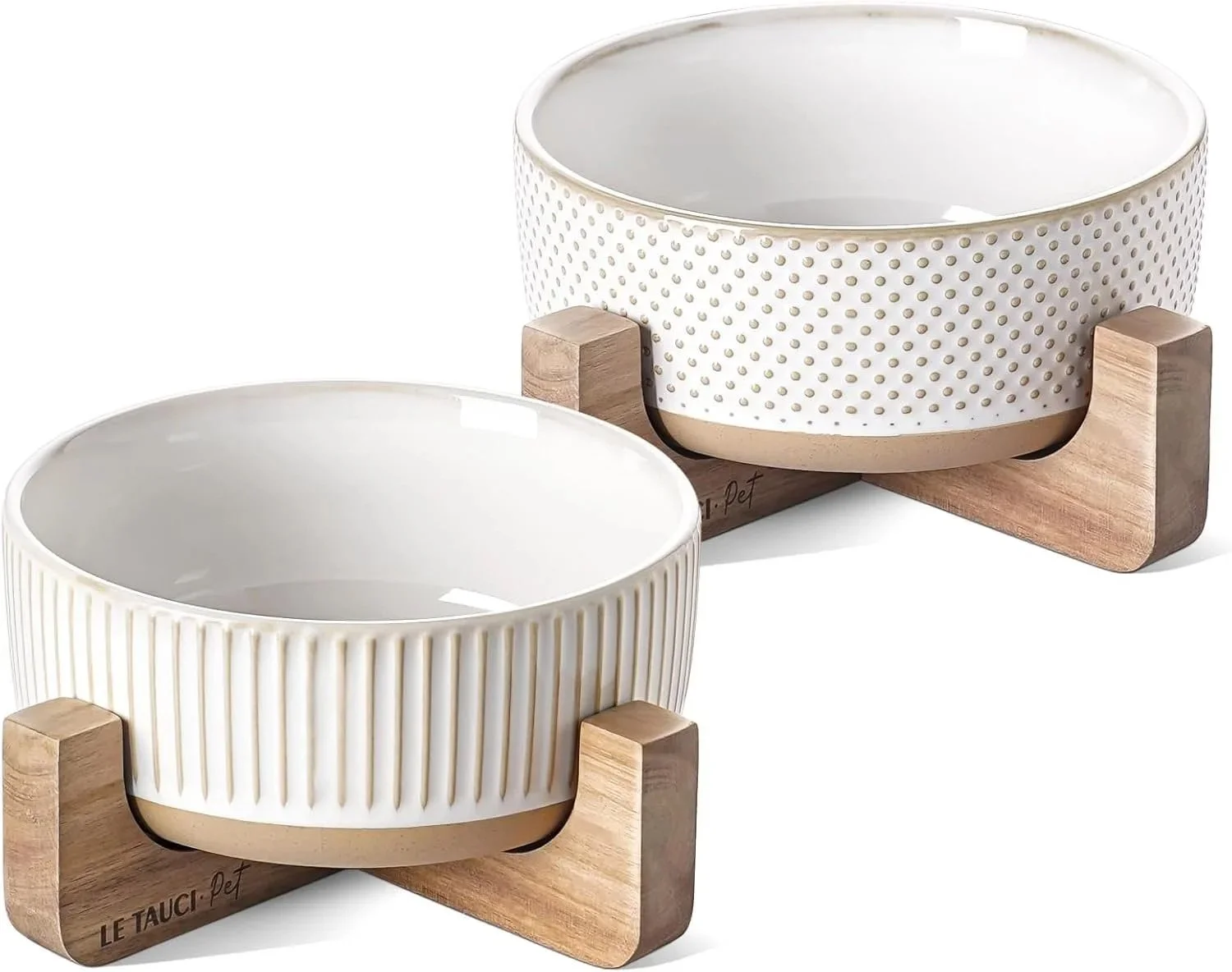 Elevated Ceramic Dog Bowl Set with Wood Stand