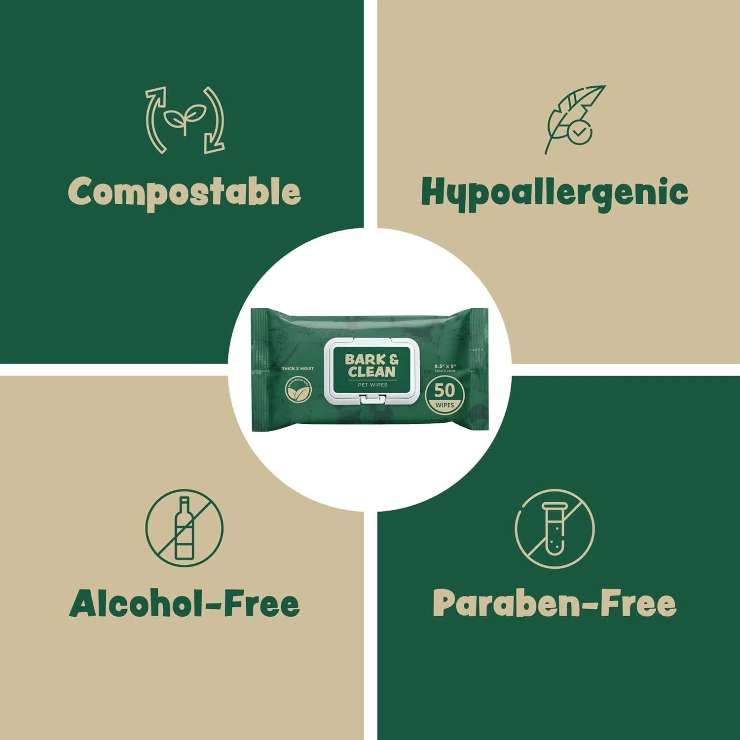 Close-up of soft compostable bamboo dog wipe showing thick textured fabric designed for gentle cleaning of paws, face, and body