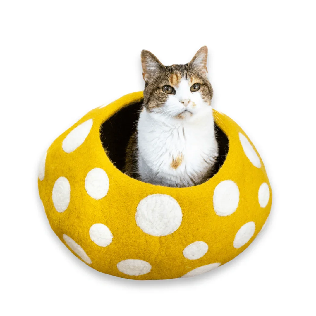 gold mushroom wool cat cave eco friendly cat bed extra large cozy hideout