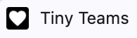 Icon of a black heart with the words 'Tiny Teams' below it.