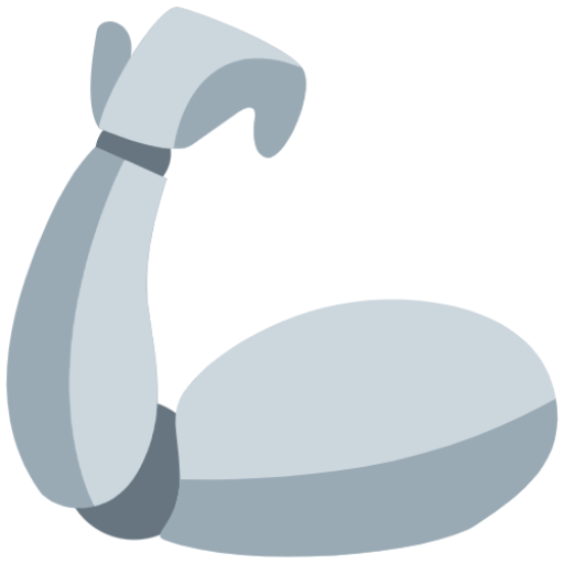 A robotic arm with a flexed bicep muscle, depicted as a cartoon-style drawing.