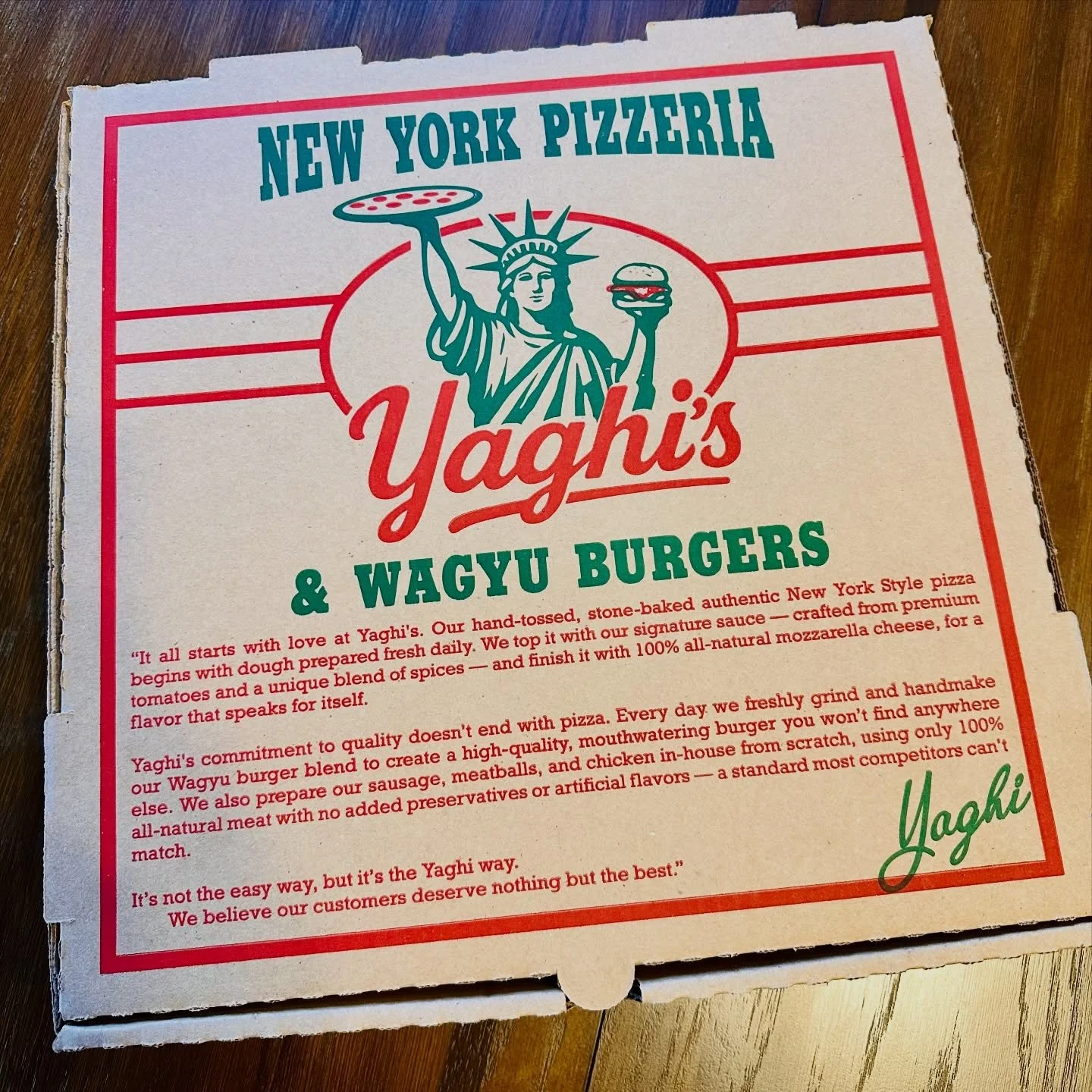 What&rsquo;s inside matters. 🍕🔥

Every Yaghi&rsquo;s box holds more than pizza &mdash; it&rsquo;s fresh dough made daily, real ingredients, and flavor done the right way.

From New York&ndash;style pies to Wagyu burgers, it all starts here.

📦 Ope