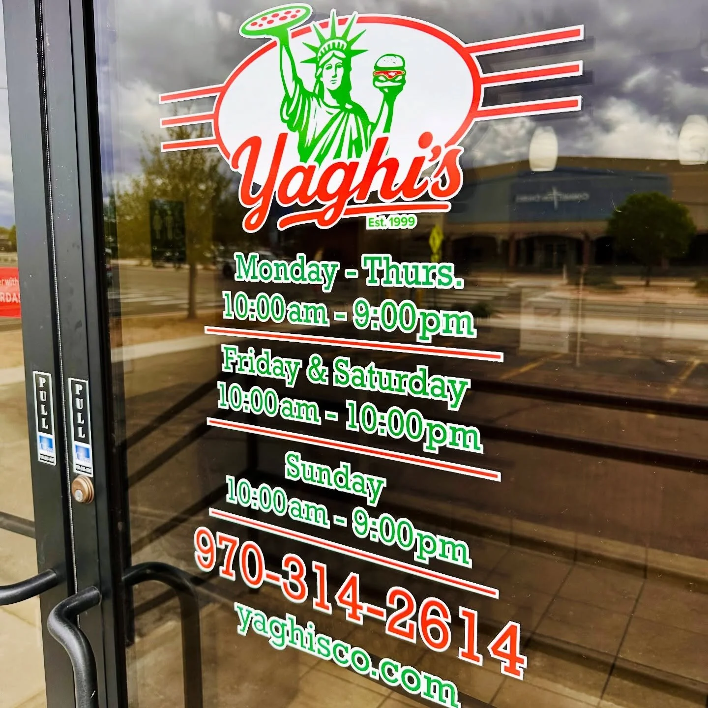We&rsquo;re open. You&rsquo;re hungry. Let&rsquo;s fix that. 🍕🔥

Swing by Yaghi&rsquo;s for New York&ndash;style pizza, Wagyu burgers, wings, and more &mdash; made fresh, served right.

🕙 Mon&ndash;Thurs: 10AM&ndash;9PM
🕙 Fri&ndash;Sat: 10AM&ndas