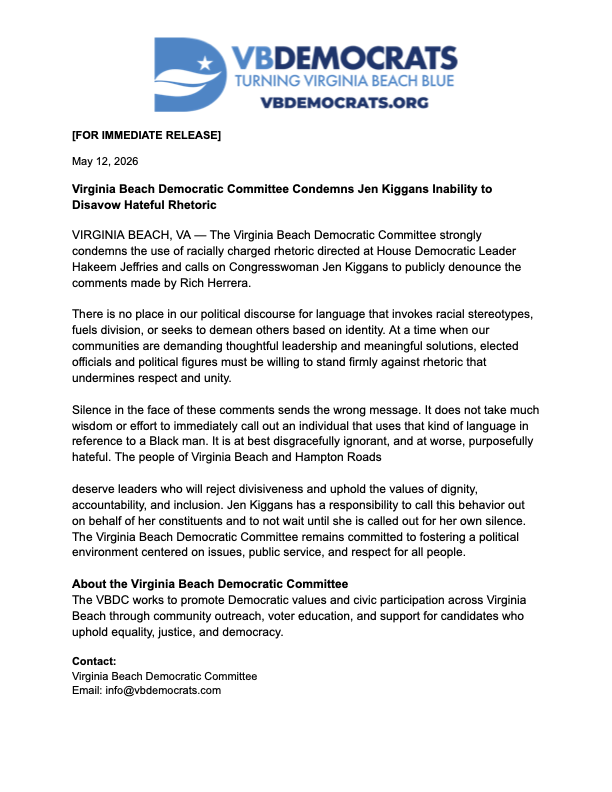 VBDC Condemns Kiggans’ Lack of Courage