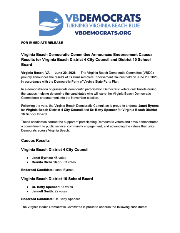 Virginia Beach Democrats Have Spoken
