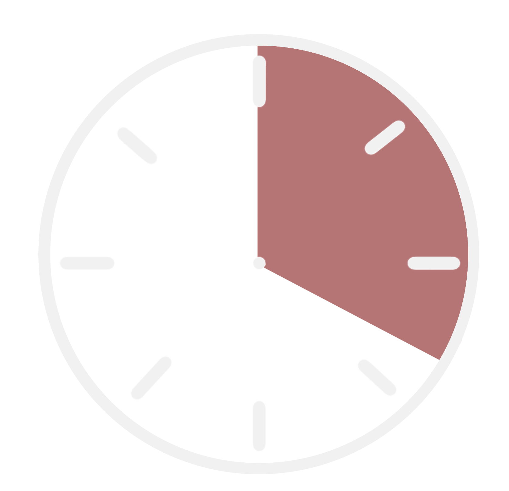 Graphique d'horloge minimaliste représentant 4 heures, rouge et blanc, tarifs location de studio, semaine, demi journée