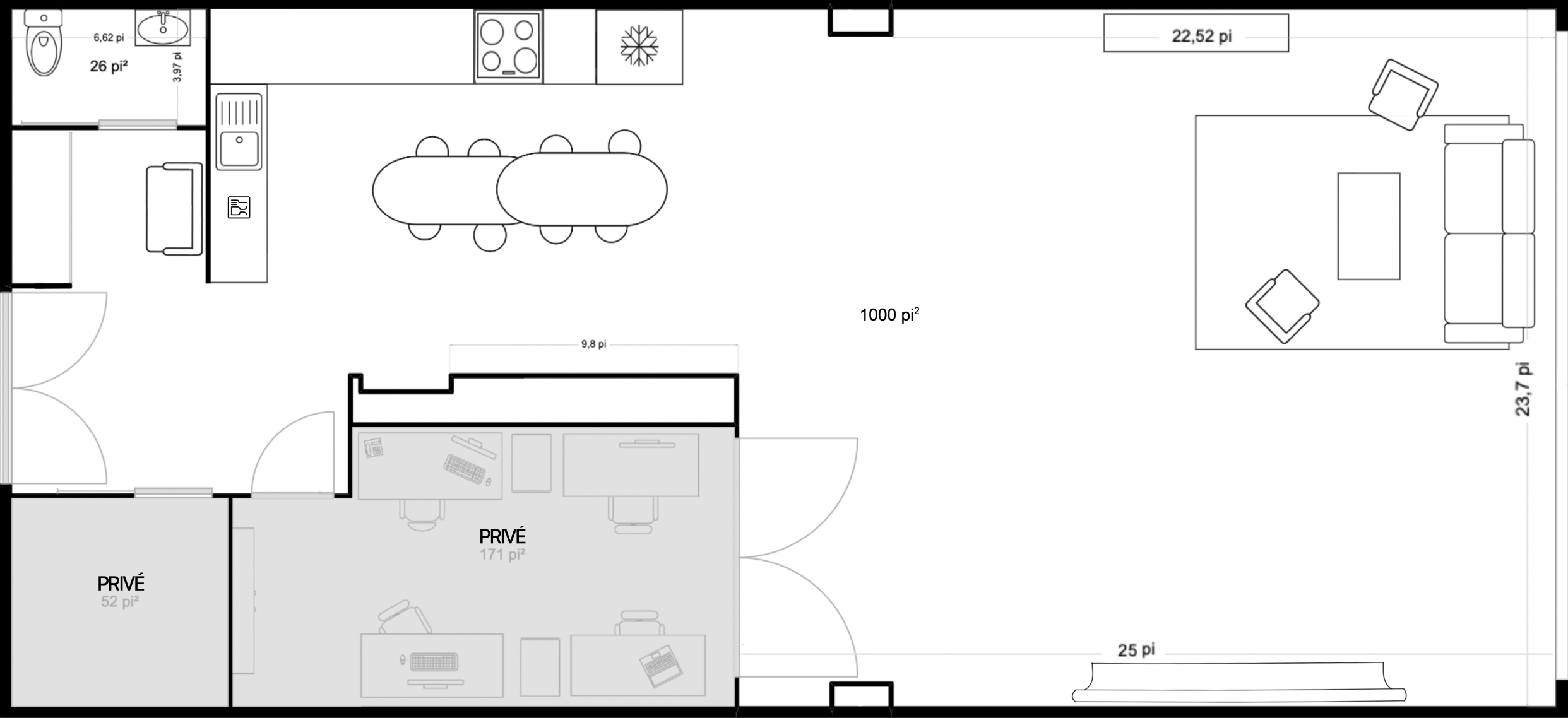Blueprint d'Asile Studio, Studio photo, cuisine, toilettes, salon
