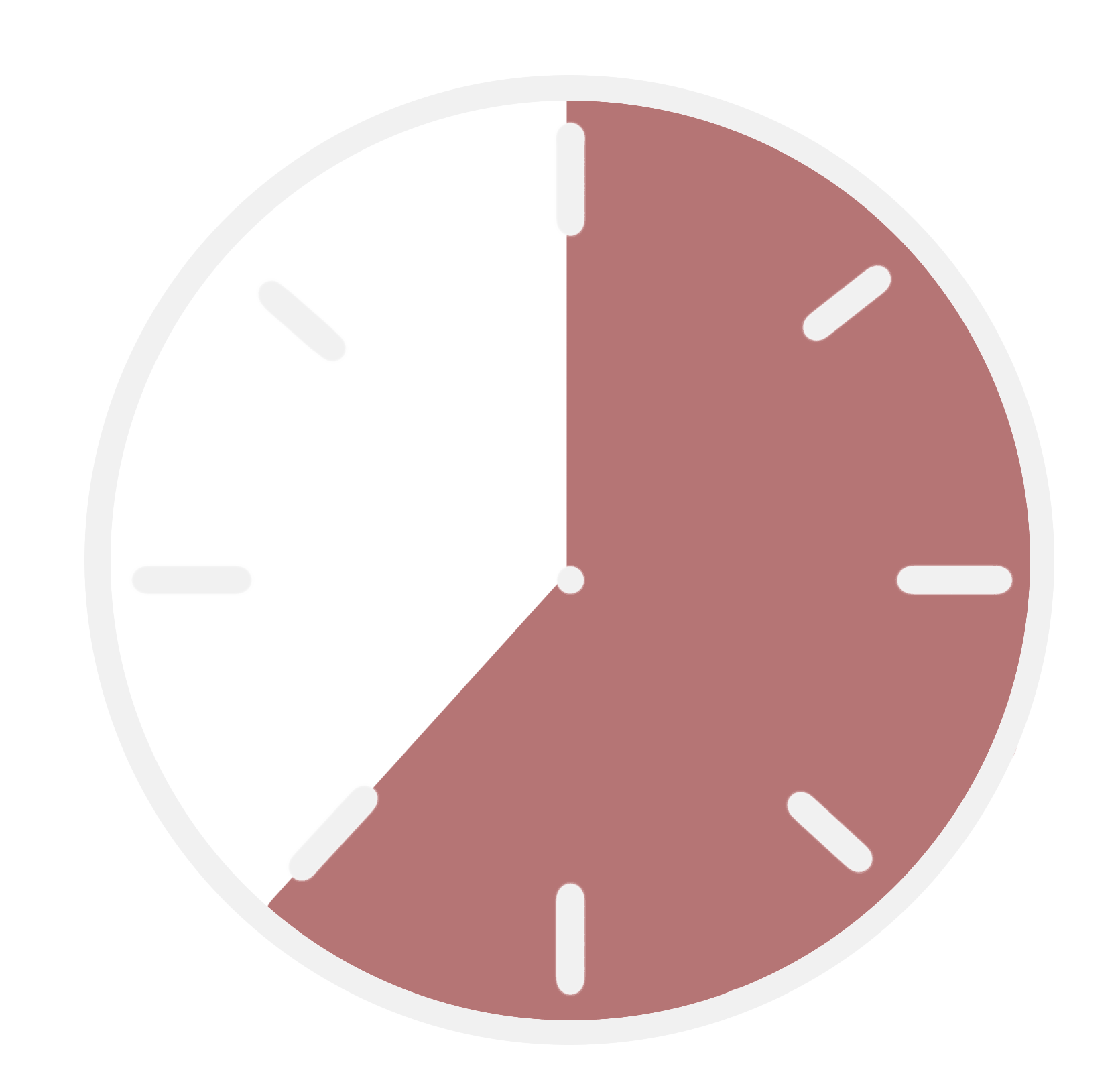 Graphique d'horloge minimaliste représentant 8 heures, rouge et blanc, tarifs location de studio, semaine, une journée
