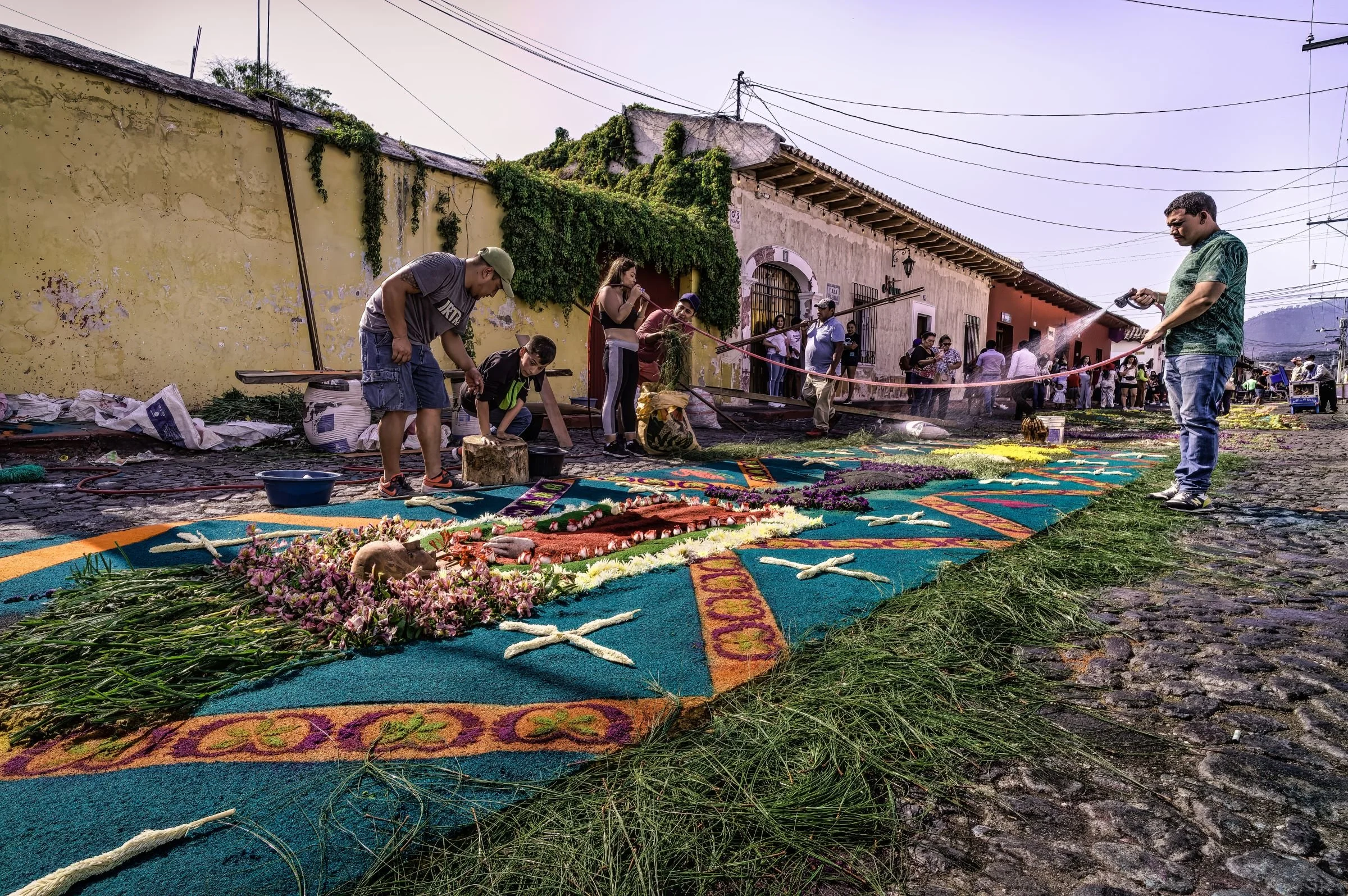 Colored Sawdust and Flowers transforming Streets into Colorful Carpets or "alfombras"