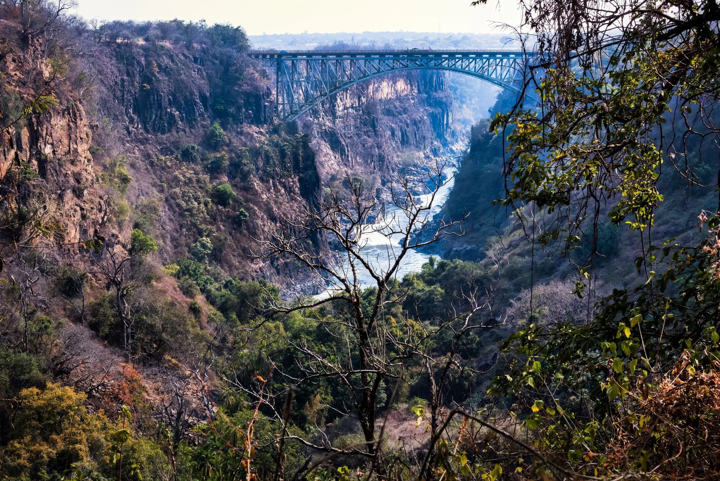 Bridge between Zimbabwe and Zambia downstream of the Falls over deep Gorge