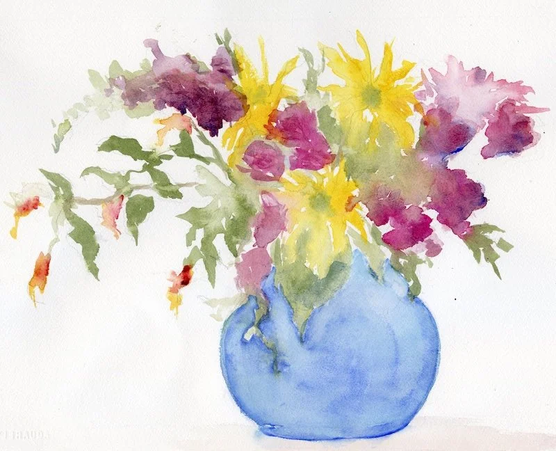 Janet's Bouquet · Watercolor Painting (2026) · A bouquet from Janet Rogers supplemented with small orange jewelweed from Vermont 