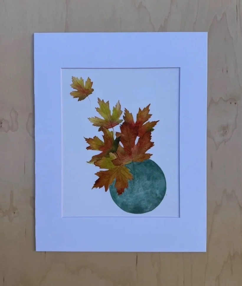 Maple-Leaves-with-Kingman-Turquoise-Watercolor-Paint-Print-with-Mat-Monica-Adams-Art.jpg