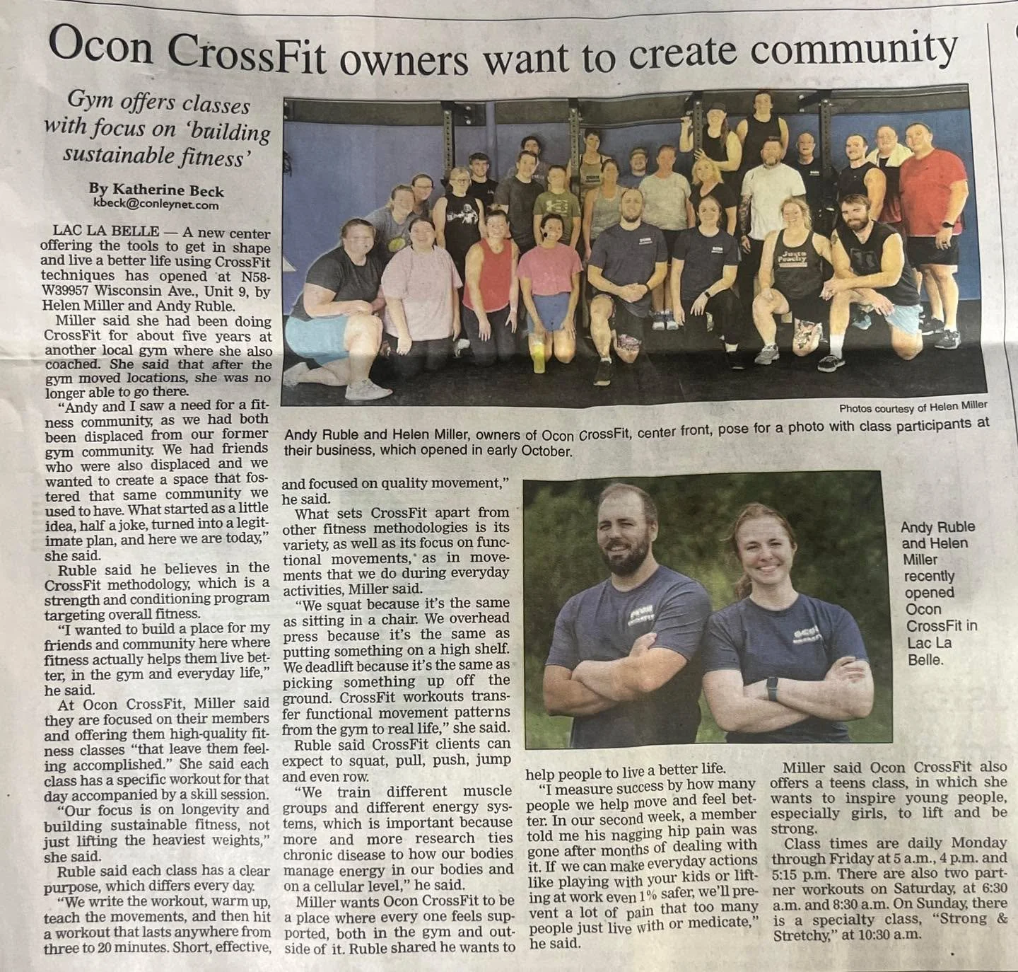 Thank you to Oconomowoc Enterprise for writing this awesome article about us and our mission! 🤩
If this sounds like something you want to be a part of, join a class today! 
Link to story in bio 

#lakecountry #lakecountrywi #oconcrossfit #gym #Cross