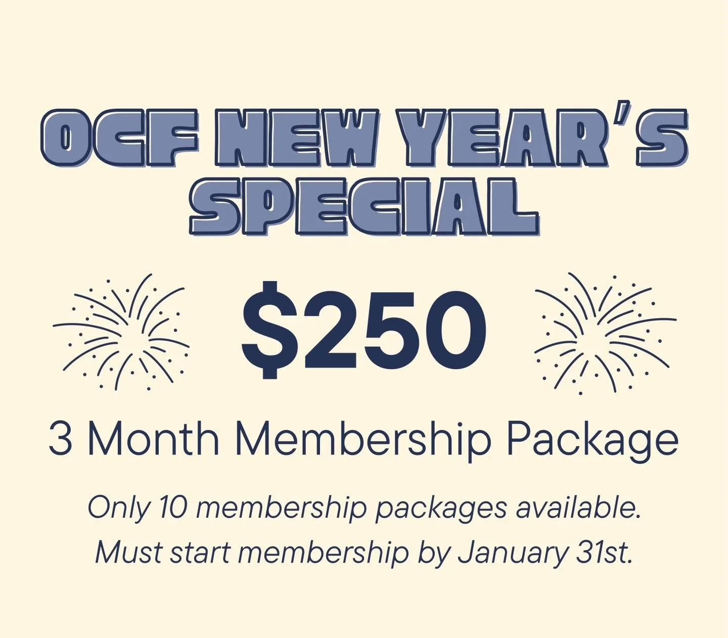 New year, same you - but now with CrossFit 🤩
Join us for workouts from January to March for just $250!
In this package, you get 3 months of:
🌟Small group classes
🌟Individualized coaching 
🌟Workouts tailored to your skill level &amp; need 
🌟New f